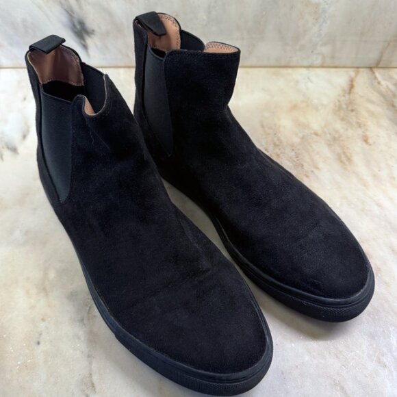 H&M Rubber Sole Boots Faux Suede Black Size 44 - Picture 1 of 2
